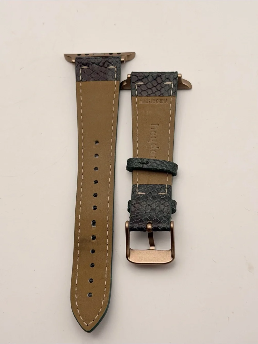 Heyday Apple Watch Snake & Leather Texture with brushed Gold, 42/44/45/46/49mm